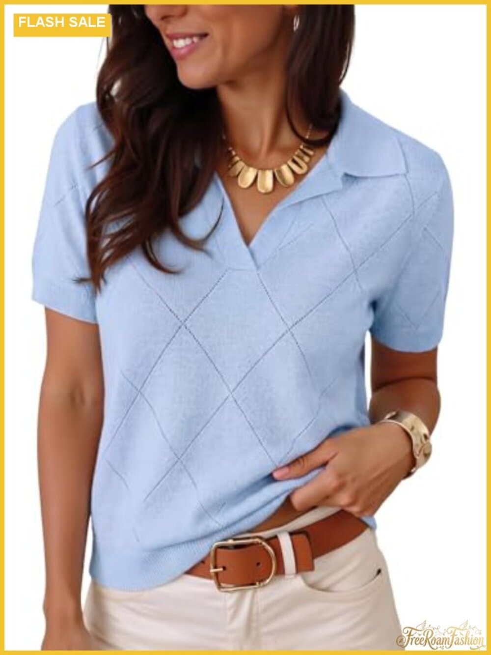 Dokotoo Women's Short Sleeve V-Neck Sweater, 100% Viscose Pointelle Knit